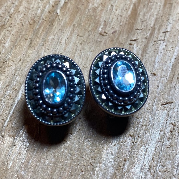 Judith Jack Vintage Sterling Silver Blue Earrings - Picture 1 of 2